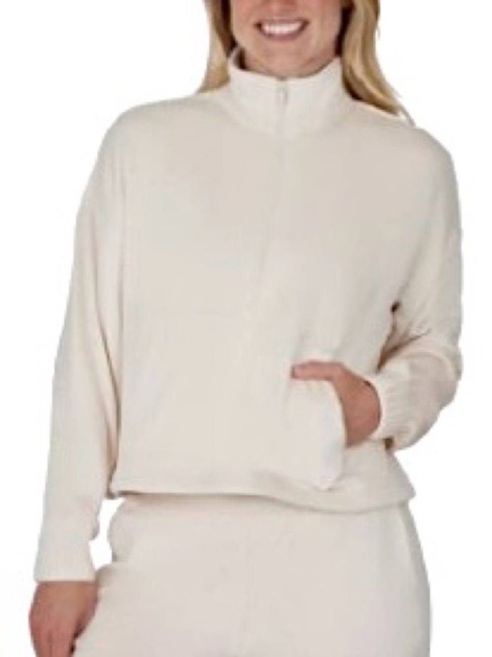 Yogalicious Women's Smalll Double Butter Hannah Half Zip Cream Pullover Sweater